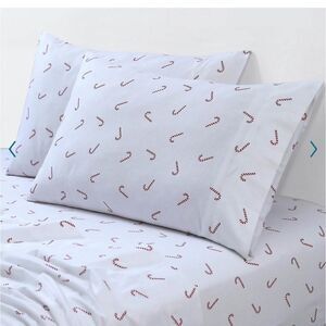 Martha Stewart Christmas Candy Cane Cotton Flannel Twin Sheets Set